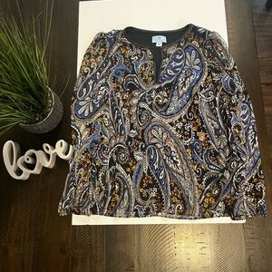 CeCe Paisley Blue& Brown Blouse